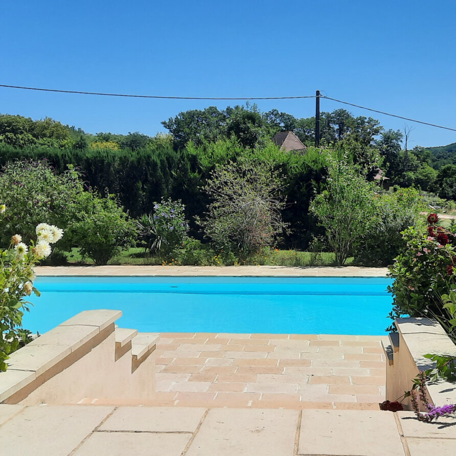Chambres-dHotes-La-Bonne-Voie-Pool-View-Stairs-in-Summer